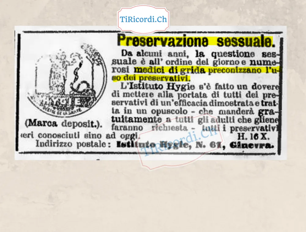 Preservazione sessuale: numerosi medici di grida preconizzano l'uso dei preservativi, Istituto Hygie di Ginevra, 1909