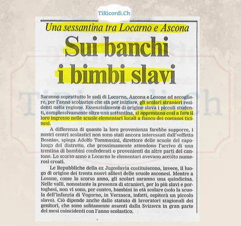 Sui banchi i bimbi slavi: una settantina di scolari stranieri nelle elementari fra Locarno e Ascona, agosto 1992