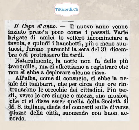 Capodanno a Lugano: banchetti fino a tardi, tamburi all'alba, nessuna rissa, 1885