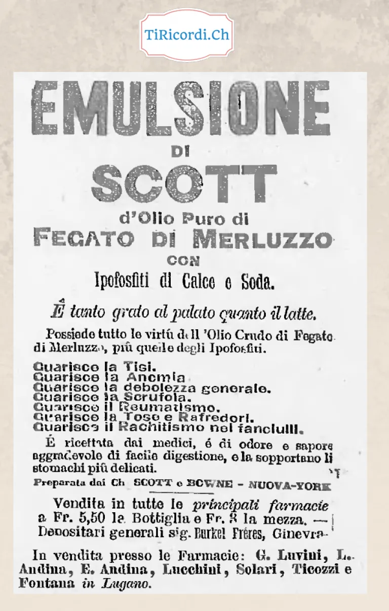 Emulsione di Scott: guarisce la tisi, l'anemia, la scrofola e il rachitismo, 1888