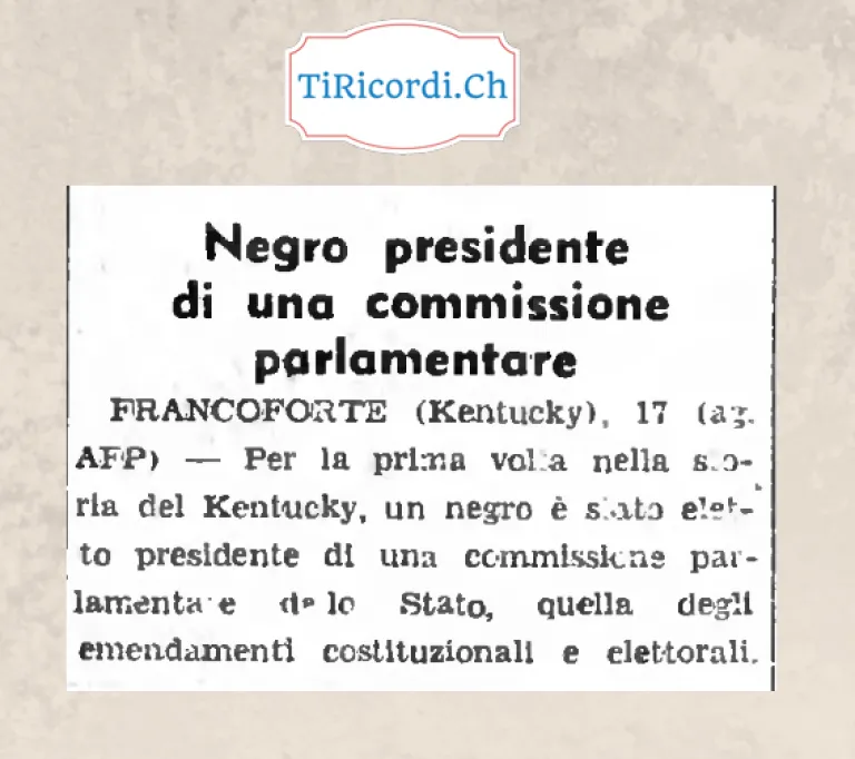 Per la prima volta nella storia del Kentucky una persona nera è eletta presidente di una commissione parlamentare dello Stato, quella degli emendamenti costituzionali ed elettorali, 1958
