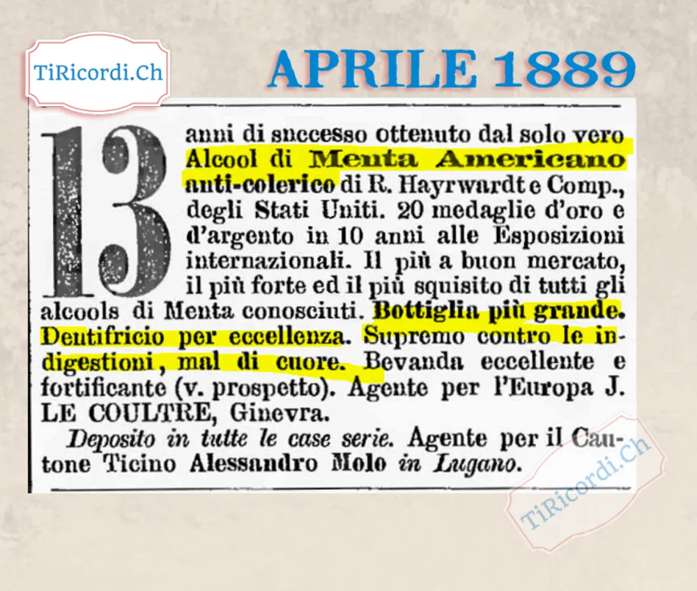 Alcool di Menta Americano anti-colerico: dentifricio, digestivo e rimedio per il cuore, 1889