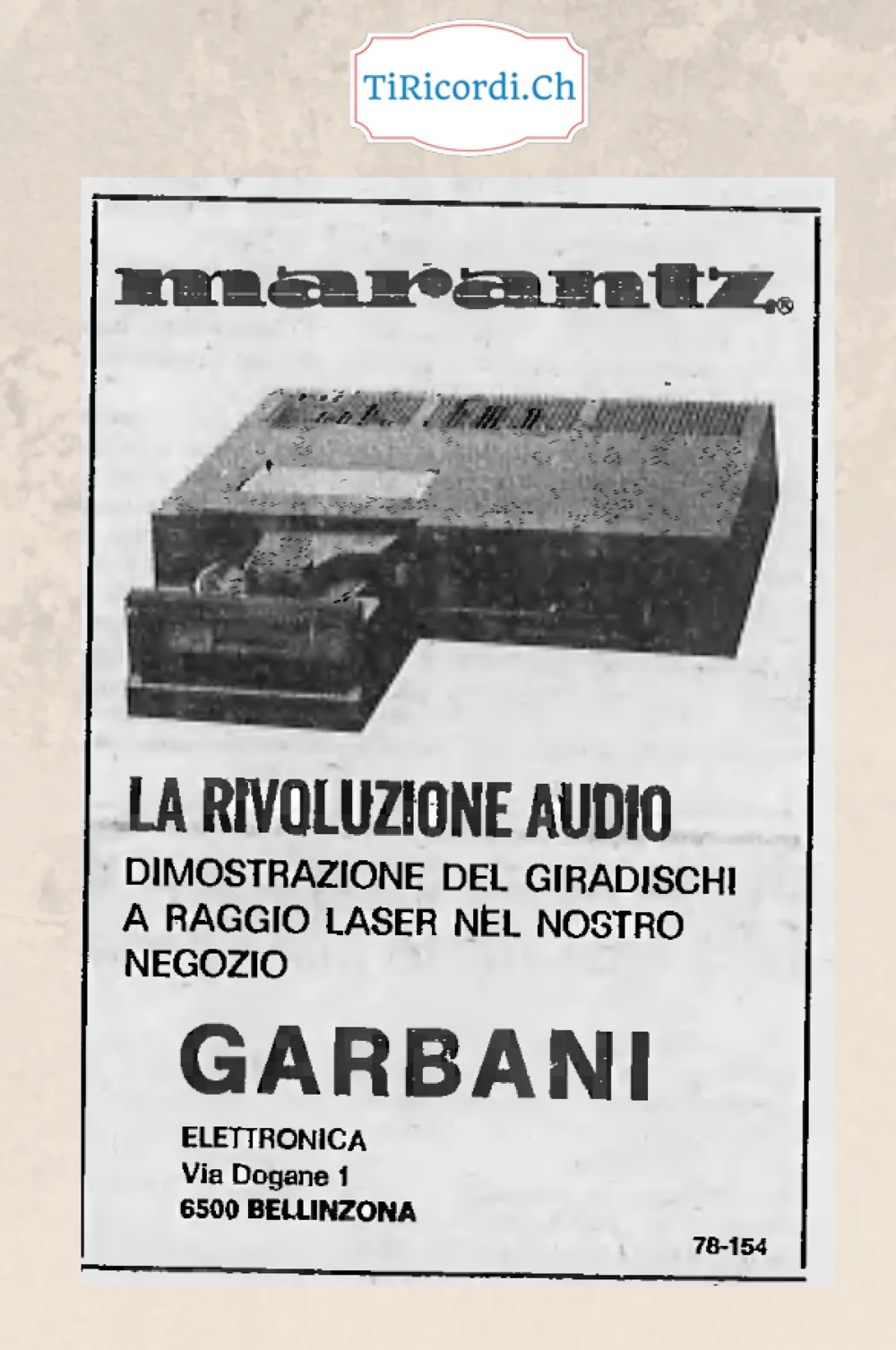 La rivoluzione audio: dimostrazione del giradischi a raggio laser da Garbani Elettronica a Bellinzona, dicembre 1982