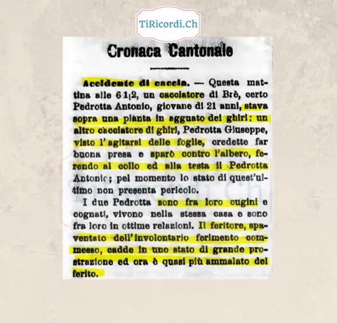 A caccia di ghiri sopra Brè: spara all'albero e ferisce il cugino, 1898