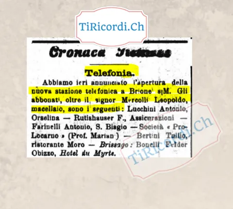 Telefonia: i nuovi abbonati di Brione sopra Minusio, Orselina e Brissago, con nome e mestiere, 1905