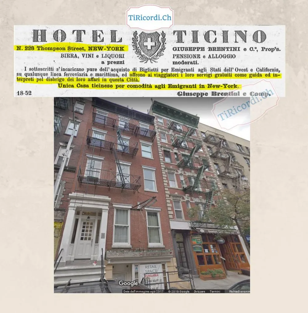 Hotel Ticino, 228 Thompson Street, New York: l'unica casa ticinese per gli emigranti, 1889