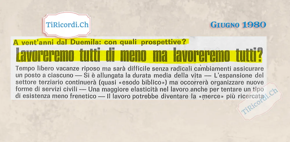 A vent anni dal Duemila: lavoreremo tutti di meno ma lavoreremo tutti? Giugno 1980
