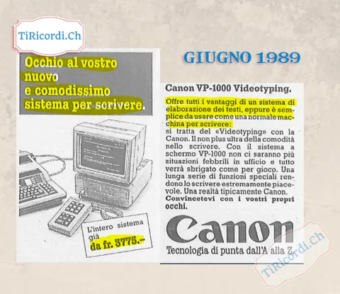 Canon VP-1000 Videotyping: l intero sistema per scrivere gia da 3775 franchi, giugno 1989