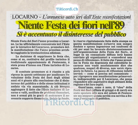 Niente Festa dei fiori nell 89: si e accentuato il disinteresse del pubblico, novembre 1988