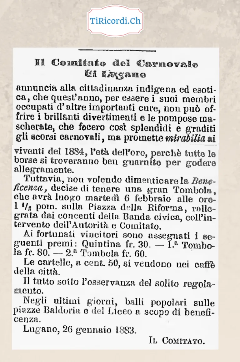 Niente carnevale a Lugano nel 1883: il Comitato promette mirabilia per il 1884