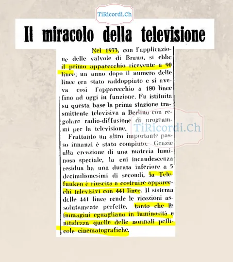 Il miracolo della televisione: dalle 90 righe del 1933 alle 441 della Telefunken