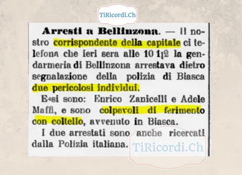 Arresti a Bellinzona: la gendarmeria ferma due pericolosi individui ricercati anche dalla polizia italiana, 1908