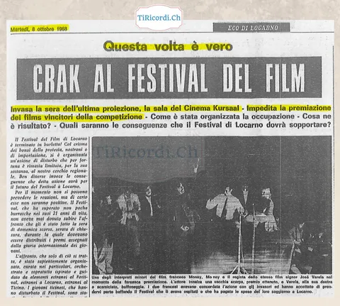 Crak al Festival del film: invasa la sera dell'ultima proiezione la sala del Cinema Kursaal, impedita la premiazione dei film vincitori della competizione, 1968