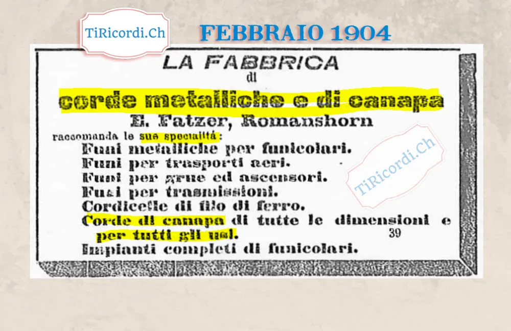 Corde di canapa di tutte le dimensioni e per tutti gli usi: la fabbrica Fatzer di Romanshorn, 1904