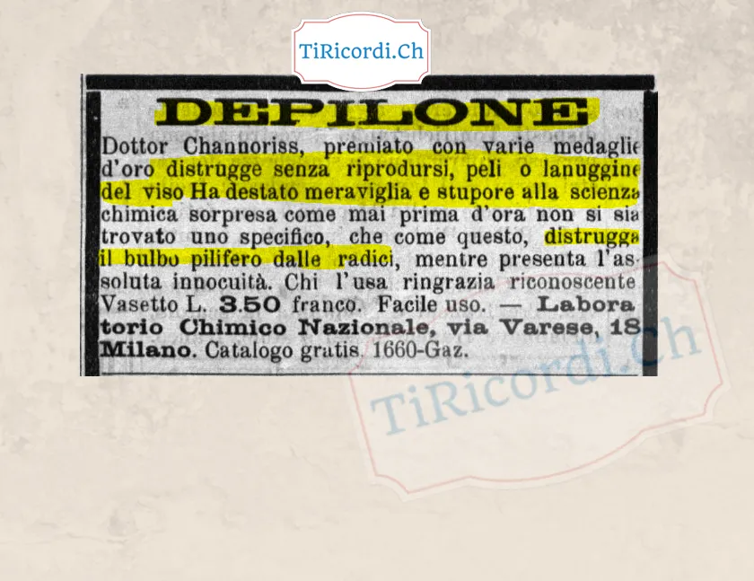 Depilone: distrugge il bulbo pilifero dalle radici, chi l'usa ringrazia riconoscente, 1908