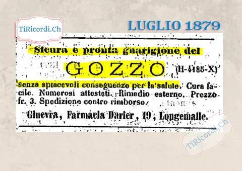 Sicura e pronta guarigione del gozzo, 3 franchi contro rimborso, 1879
