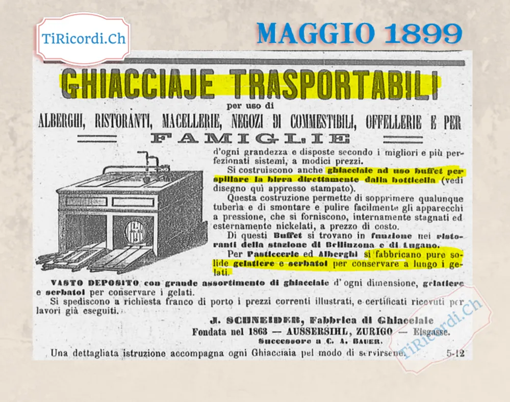 Ghiacciaie trasportabili per alberghi, macellerie e famiglie, 1899