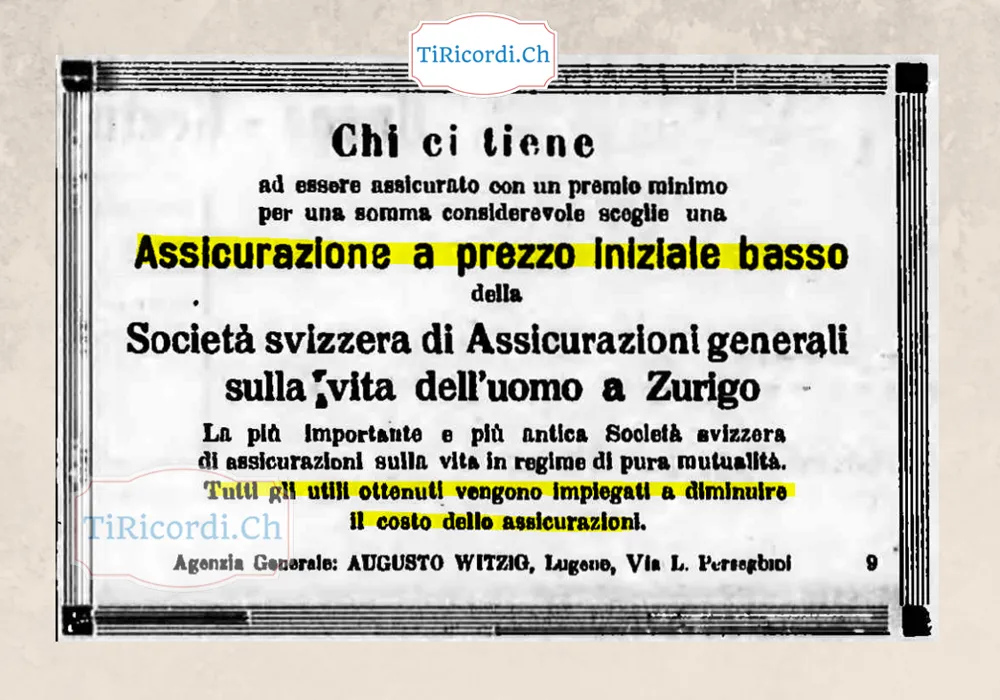 Chi ci tiene ad essere assicurato con un premio minimo per una somma considerevole sceglie l'assicurazione a prezzo iniziale basso: tutti gli utili vengono impiegati a diminuire il costo, 1928
