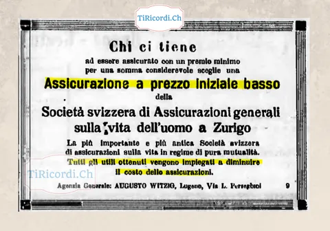 Chi ci tiene ad essere assicurato con un premio minimo per una somma considerevole sceglie l'assicurazione a prezzo iniziale basso: tutti gli utili vengono impiegati a diminuire il costo, 1928