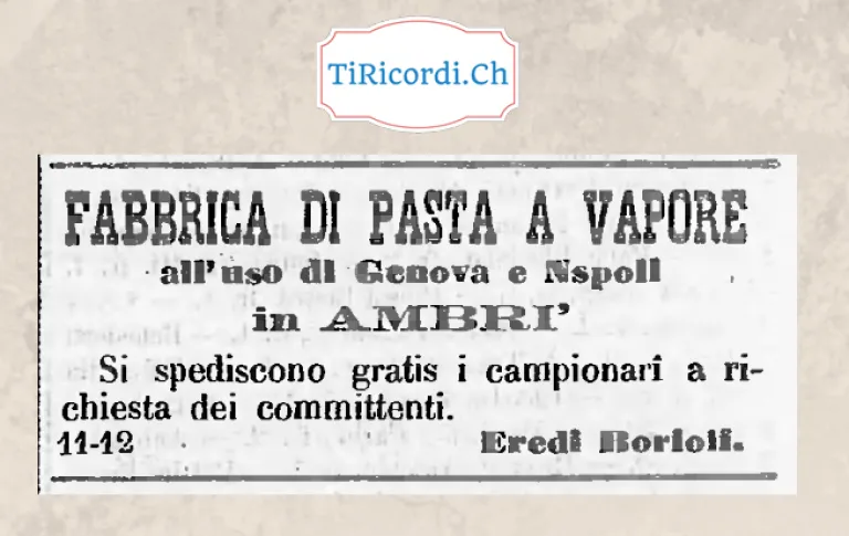 Fabbrica di pasta a vapore all'uso di Genova e Napoli, in Ambrì, 1888
