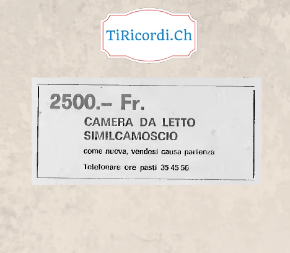 2500 franchi, camera da letto similcamoscio come nuova, vendesi causa partenza, telefonare ore pasti, 1978