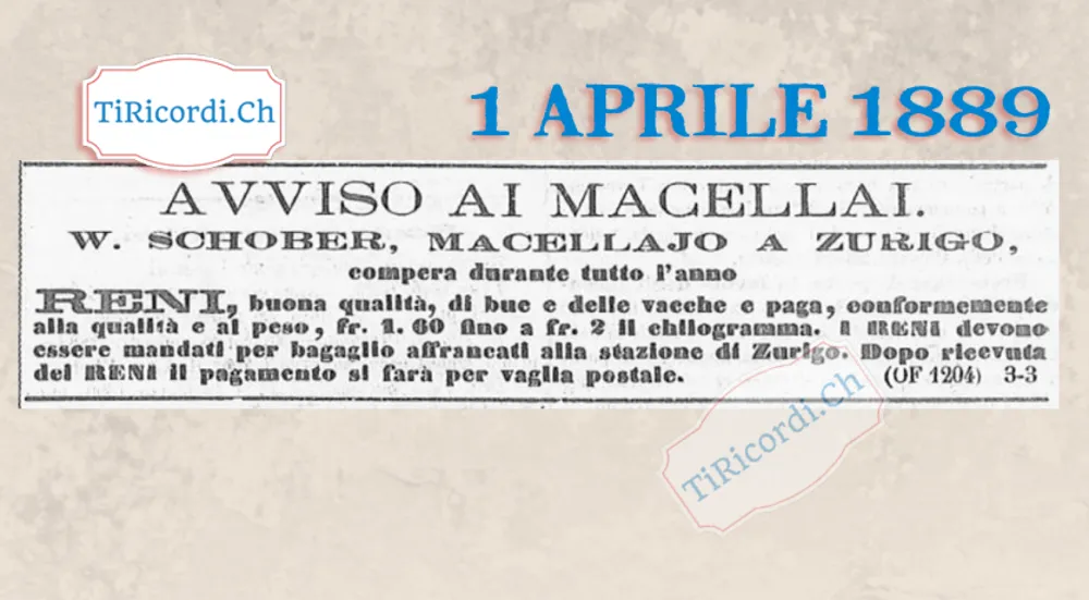 Avviso ai macellai: un macellaio di Zurigo compra reni di bue e vacca a 2 franchi al chilo, 1889