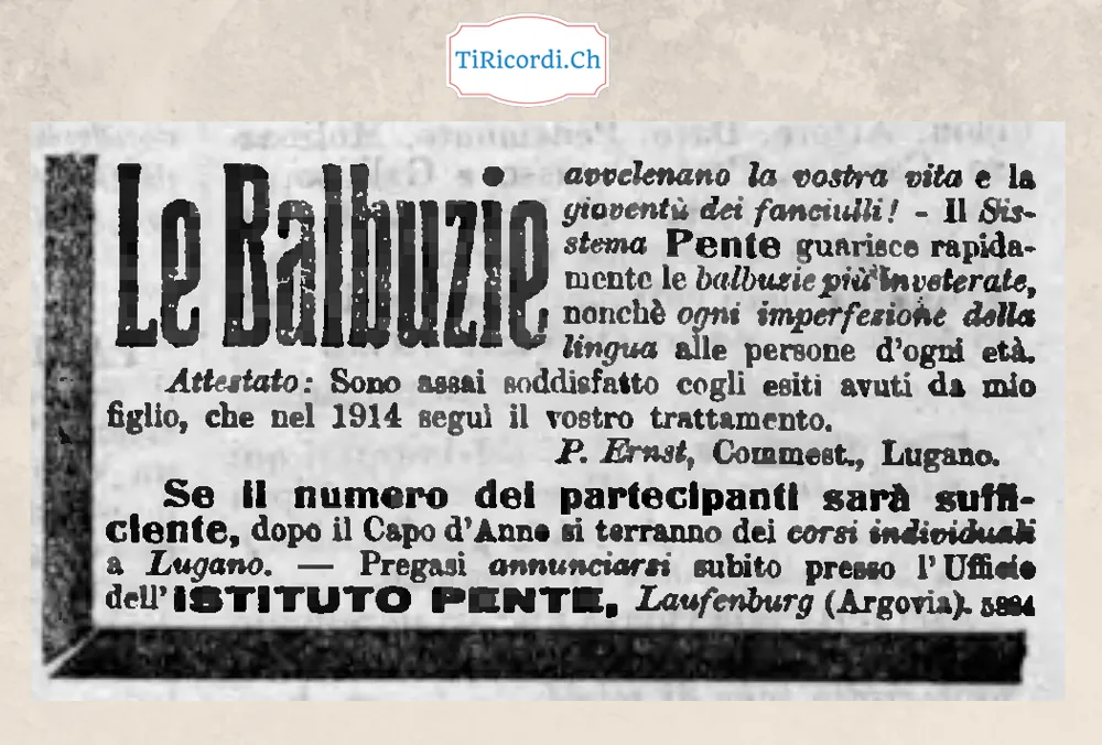 Le balbuzie avvelenano la vostra vita: il Sistema Pente guarisce rapidamente, corsi individuali a Lugano dopo Capodanno, 1918