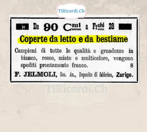 Coperte da letto e da bestiame, da 90 centesimi a 28 franchi: Jelmoli di Zurigo, 1898