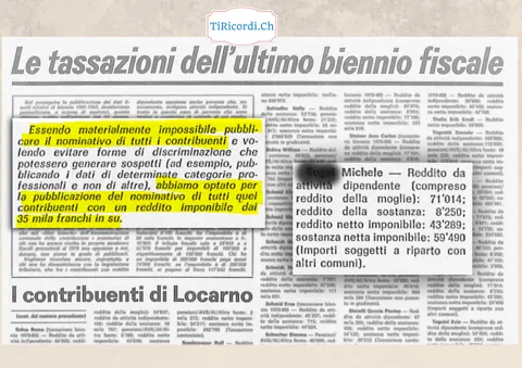 Le tassazioni dell ultimo biennio fiscale: l Eco di Locarno pubblica nome, reddito e sostanza dei contribuenti, 1983