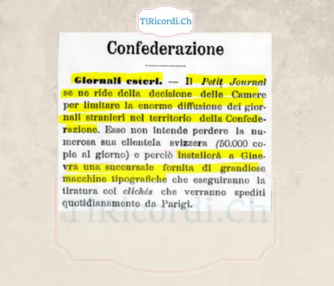 Il Petit Journal se ne ride della Confederazione e apre una tipografia a Ginevra, 1893