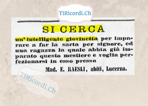 Si cerca un'intelligente giovinetta per imparare a far la sarta per signore, 1888