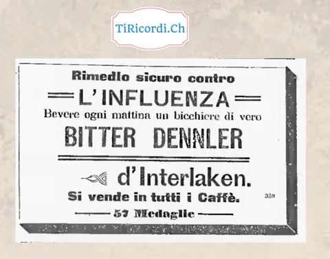 Rimedio sicuro contro l'influenza: un bicchiere di Bitter Dennler ogni mattina, 1898