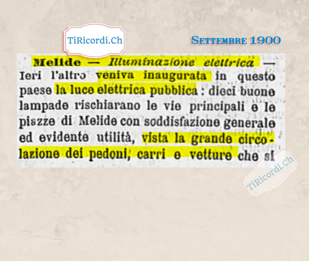 Melide accende la luce elettrica pubblica: dieci lampade per vie e piazze, 1900