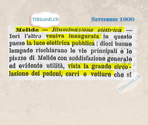 Melide accende la luce elettrica pubblica: dieci lampade per vie e piazze, 1900