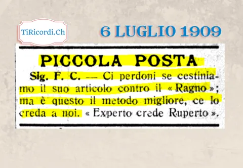 Piccola posta: ci perdoni se cestiniamo il suo articolo contro il Ragno, ma è questo il metodo migliore, 1909