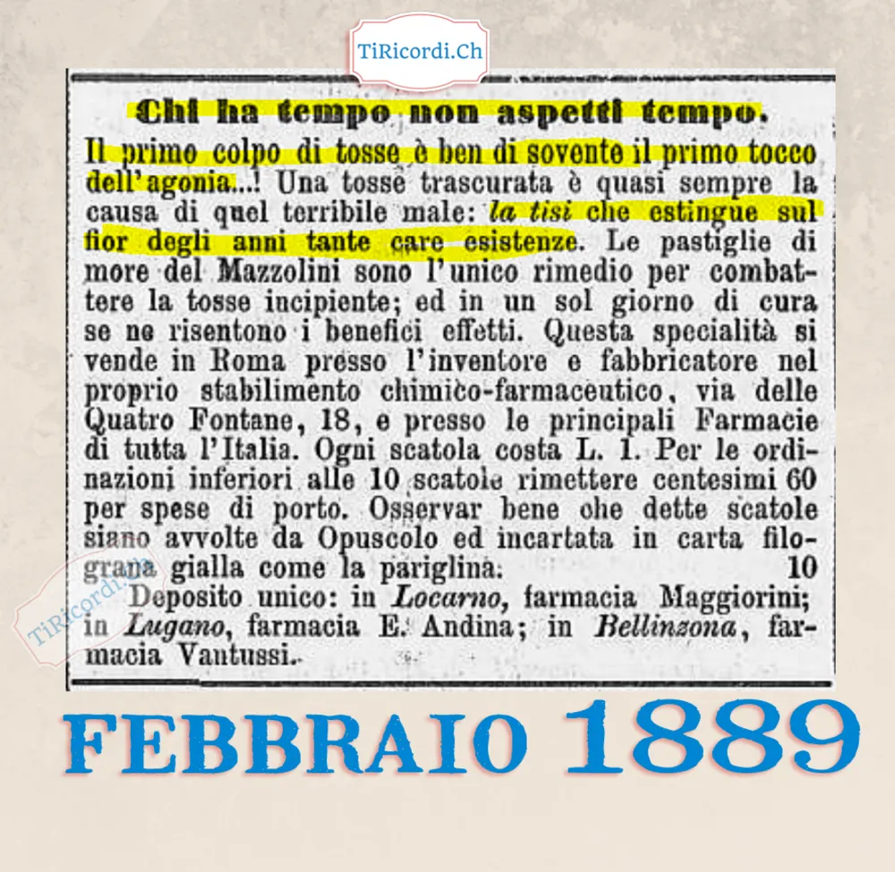 Il primo colpo di tosse è il primo tocco dell'agonia: le pastiglie di more del Mazzolini, 1889
